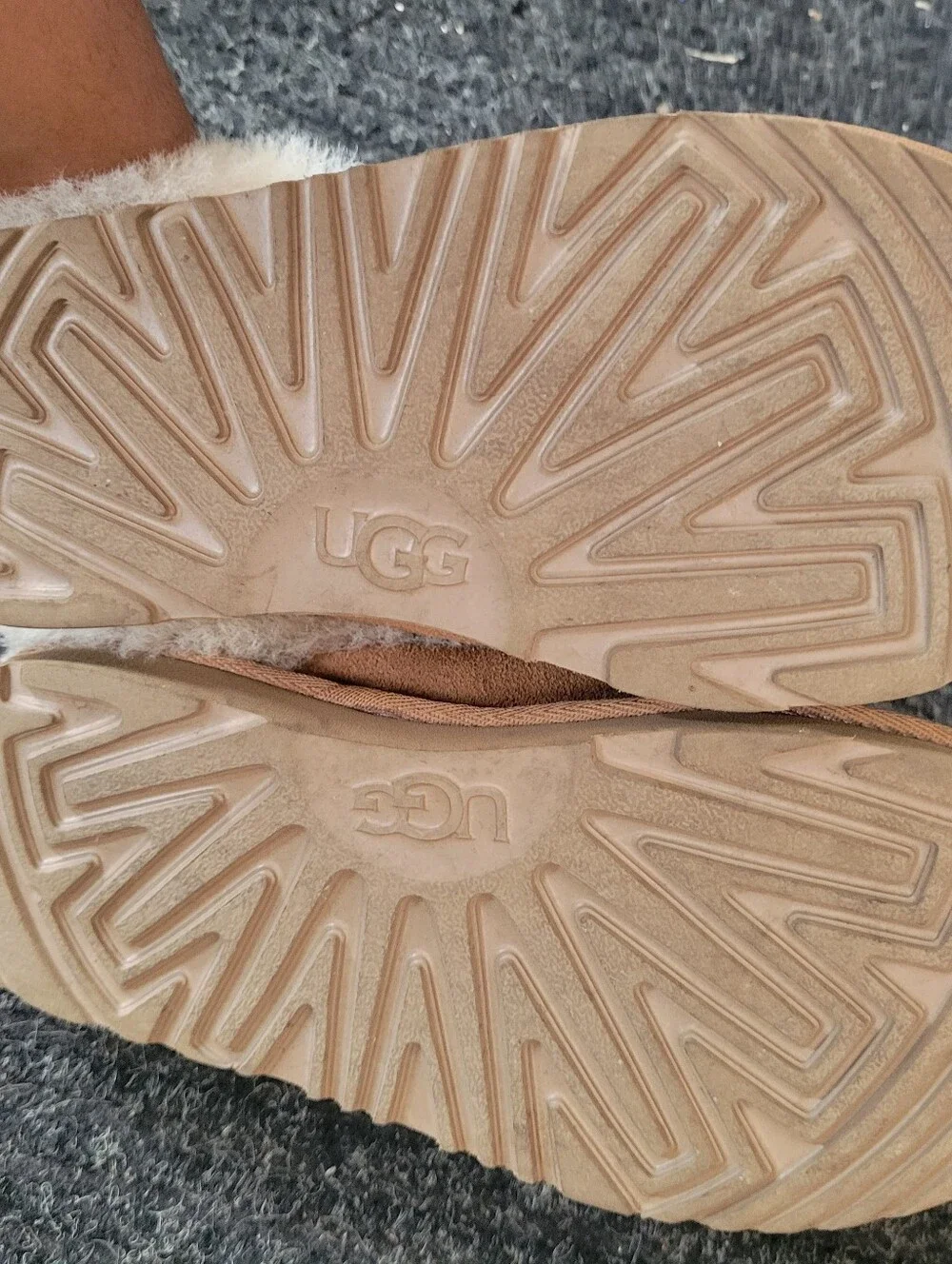 UGG Kids Chestnut and Cream Sheepskin Lined Slippers